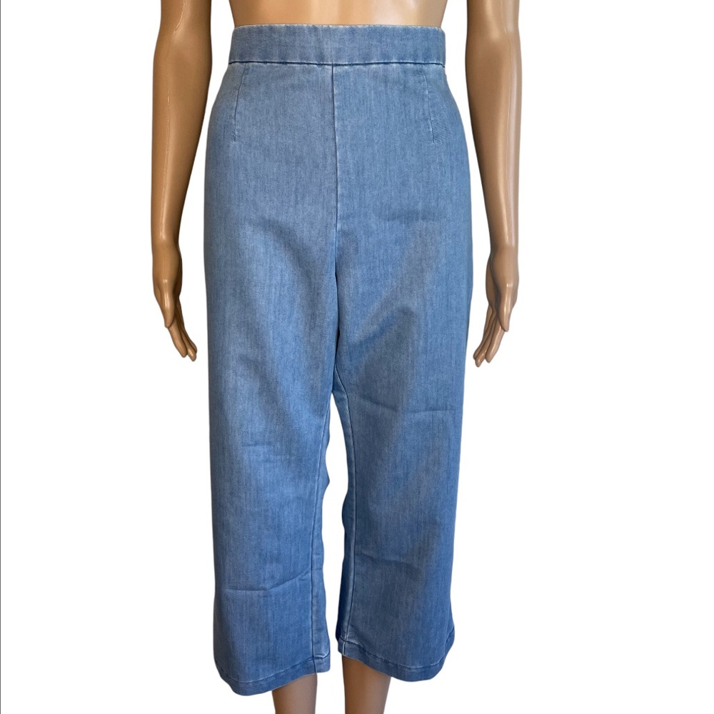 Defry 01 Solid Light Blue Denim Cropped Wide Leg Pants Size 6 Regular